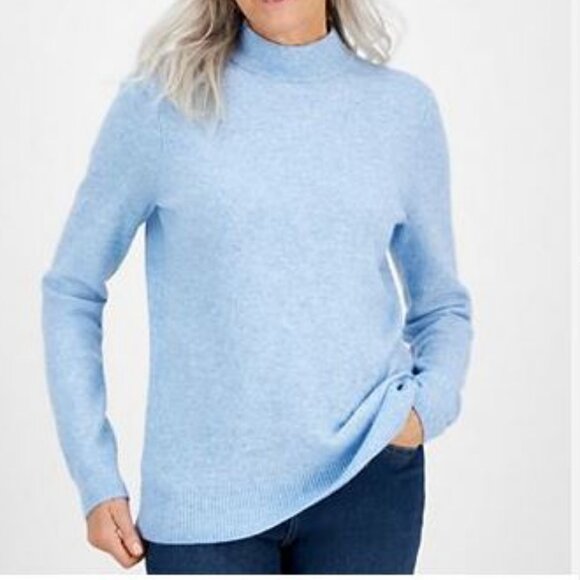 Style & Co.Cozy Mock Neck Heather Blue Cozy Knit Sweater Size Large - Picture 1 of 7